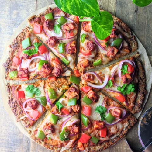 Cauliflower crust paneer tikka pizza