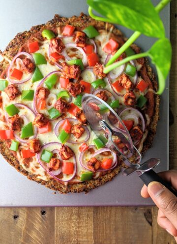 Cauliflower crust paneer tikka pizza