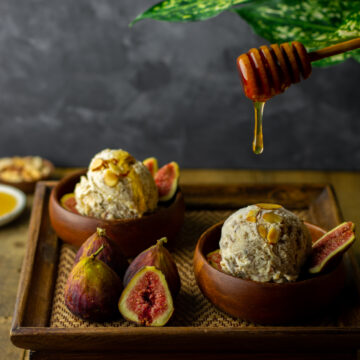 Honey roasted fig and almond cheesecake ice cream