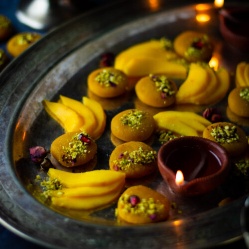 Almond mango peda (Indian mango fudge)