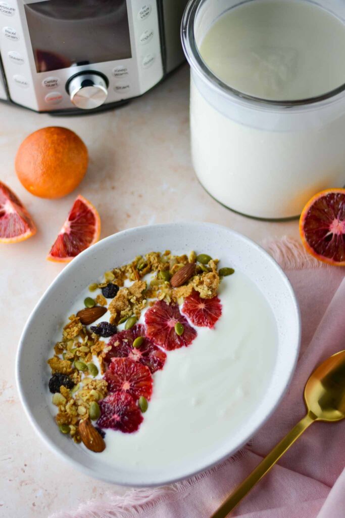 Instant pot cold start yogurt with granola and fruit