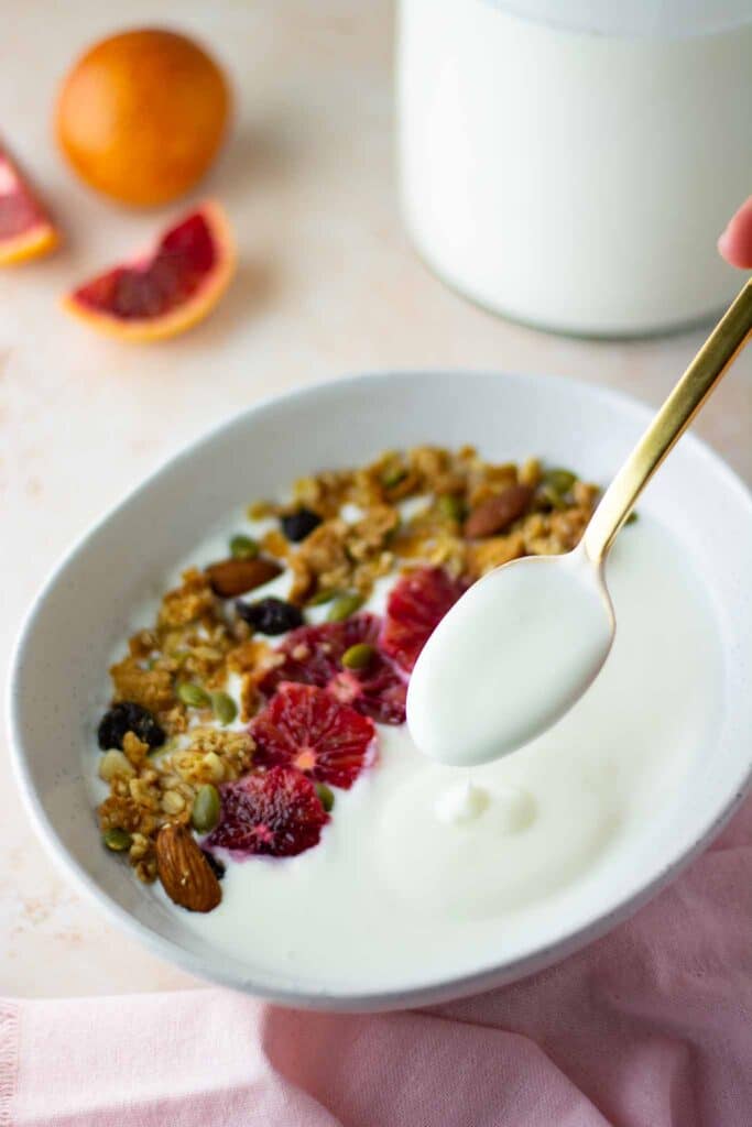 Instant pot cold start yogurt with granola and fruit