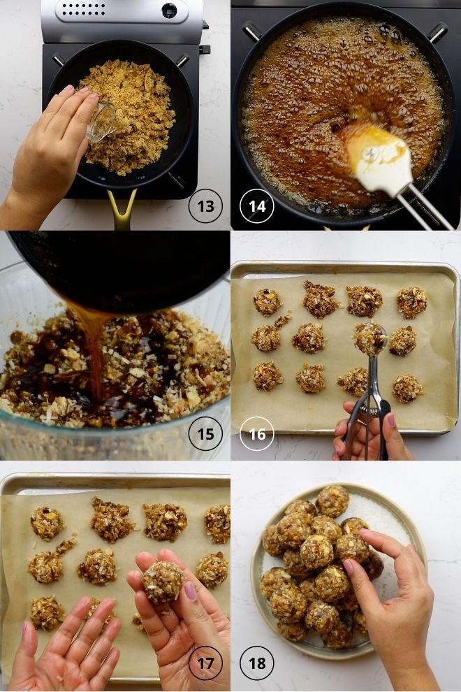 Step by step images on how to make dink ladoos