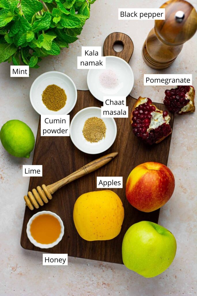 Ingredients to make apple chaat