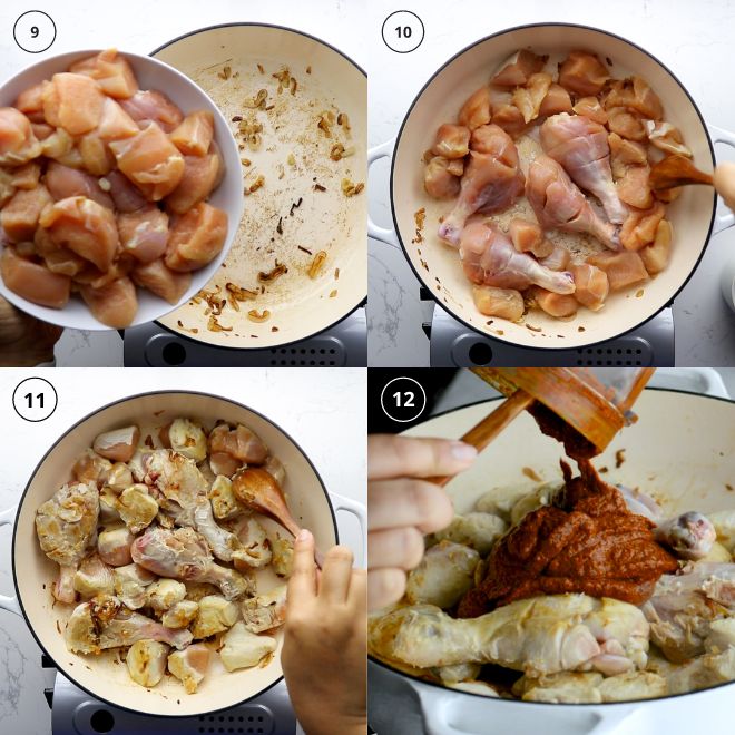 Detailed pictures describing the making of chicken sukkha
